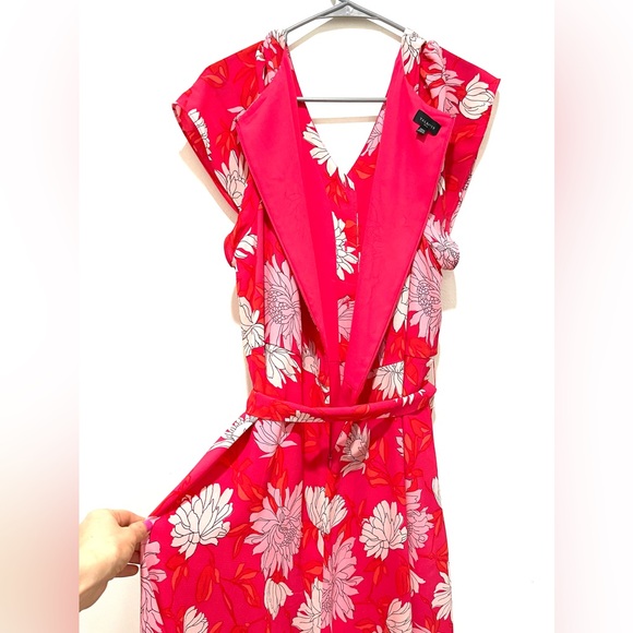 Talbots Plus Women Pink Floral Button Belted Lined Chrysanthemum Dress Size 20W - Picture 7 of 8